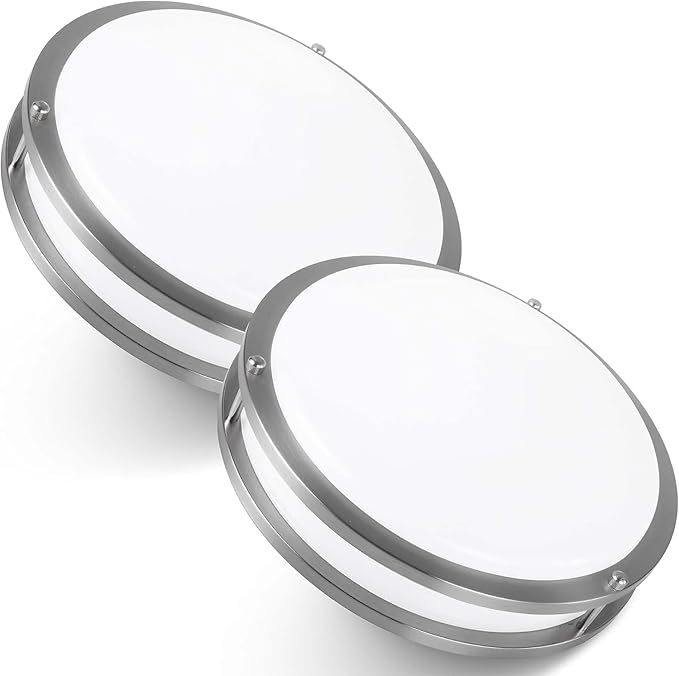 12-Inch Double Ring Dimmable LED Flush Mount Ceiling Light, 20W (95W Equivalent), 1400lm, 2700K Warm White, Brushed Nickel Finish Steel, ETL Listed, Commercial or Residential 2 Pack