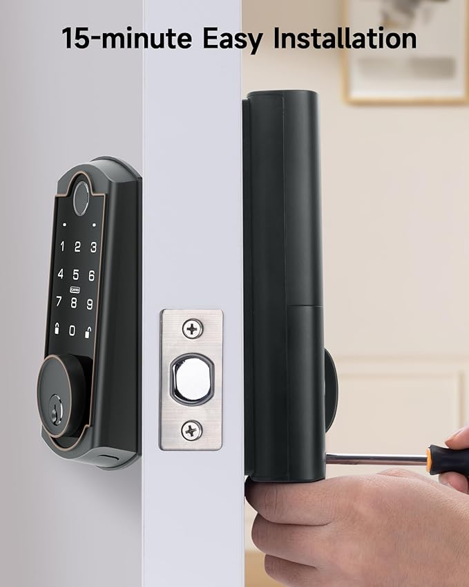 Smart Lock ST380, Built-in Wi-Fi, Fingerprint Keyless Entry Door Lock, Security Deadbolt Smart Locks for Front Door, App Remote Control & Auto Lock, IP56 Waterproof, (2025 Upgrade)