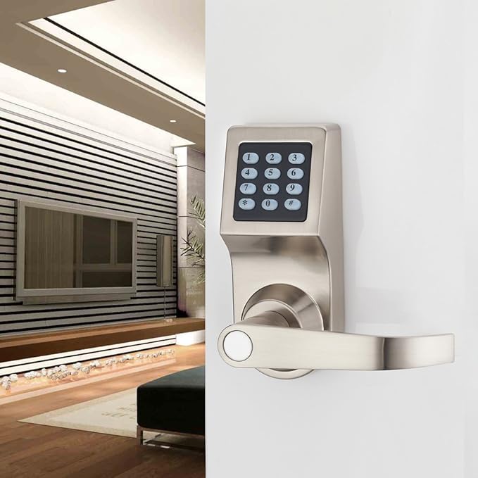 HAIFUAN Digital Door Lock,Unlock with Remote Control, M1 Card, Code and Key,Handle Direction Reversible