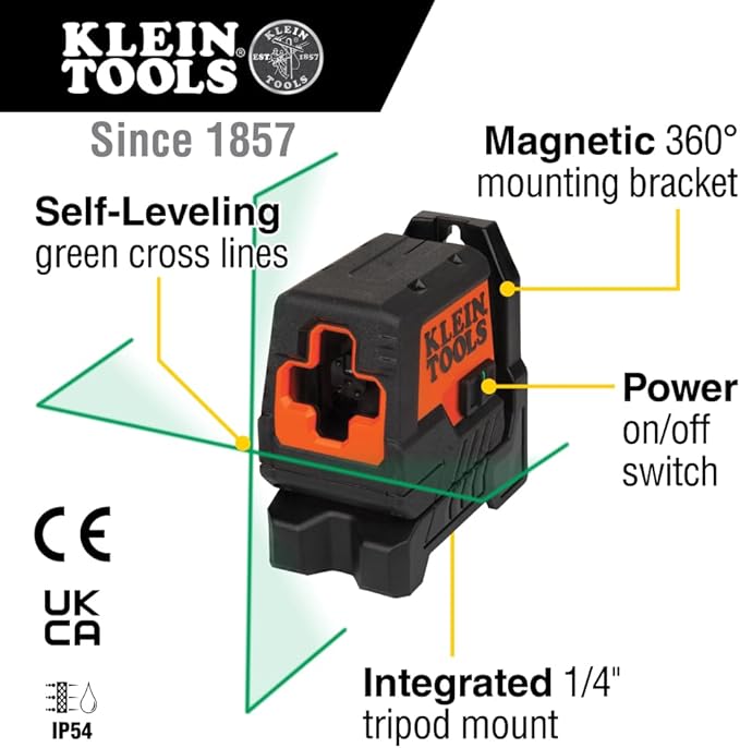 Klein Tools 93MCLG Self-Leveling Laser Level, Mini Cross-Line Level, Leveling Alignment Tool, Bright Green Horizontal and Vertical Lines