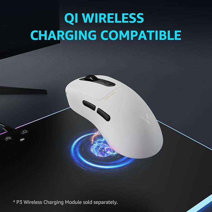 Rapoo VT3PRO MAX Wireless Gaming Mouse, 59g Superlight, 8KHz Polling, PAW 3950 Ultimate Optical Sensor, 30K Independent X/Y DPI, 1+8 Programmable Buttons, 200H Battery Life, Classic Shape, PC, White