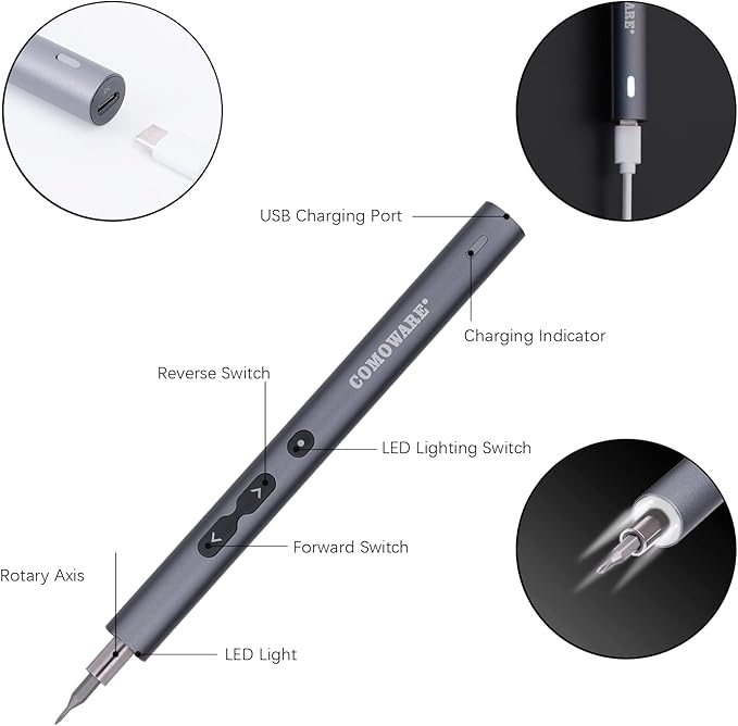 COMOWARE Mini Electric Screwdriver-50 in 1 Precision Small Electric Screwdriver Set for PC Building with LED Light & 48 bits, Magnetizer, Magnetic Mat, Handy Repair Tool for Phone Watch Camera