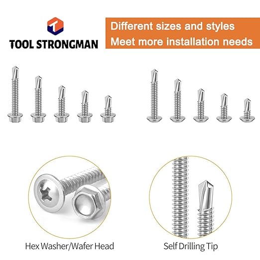 410 Stainless Steel #8Self Tapping Screws Assortment Kit 410PCS,Self Drilling Modified Truss Head & Hex Washer Head Sheet Metal TEK Screws 1/2" to 1-1/4'' (1, Silver, Hex Head & Truss Head 410 pcs)