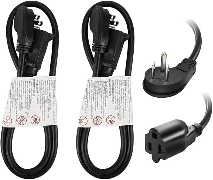 EP 2 Pack 3 Ft Flat Plug Extension Cord, 16 AWG 3 Prong Grounded Black Low Profile Extension Cable for Indoor