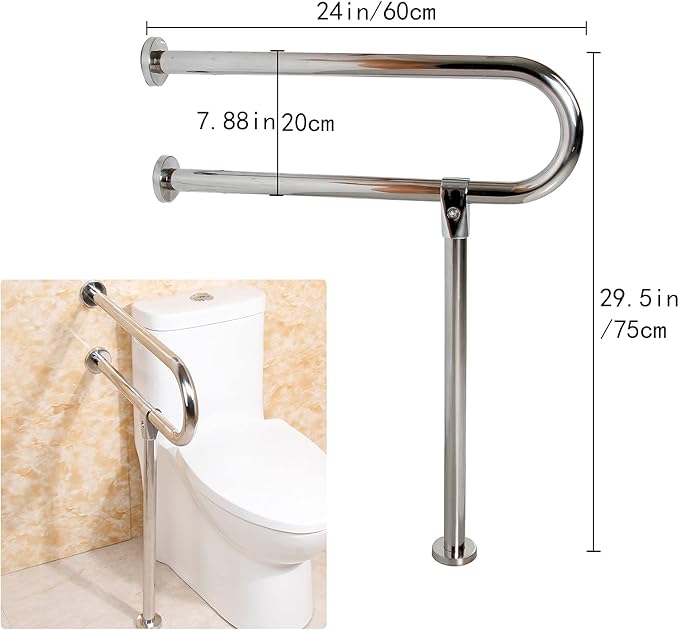 Handicap Bathroom Bar - 304 Stainless Steel Non-Slip Handrail for Disabled Toilet & Shower, Barrier-Free Safety Railing with Hand Grips