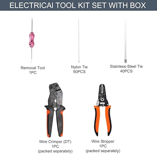 DT Deutsch Connector Kit, 2 3 4 6 8 12 Pin Grey Waterproof Electrical Connector, #16 Stamped Contacts, Wire Crimper Stripper Pin Socket Removal Tool for Automotive Cars Truck Motorcycle Marine