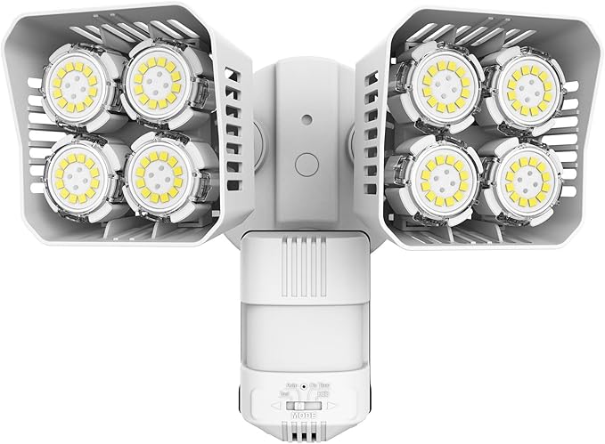 SANSI 7000LM Motion Sensor Outdoor Lights,Brightness LED Flood Lights Outdoor 54W 5000K 700W Equiv IP65 Dusk to Dawn Security Lights with 2 Adjustable Heads 8 Lights for Garage, Yard, Patio, White