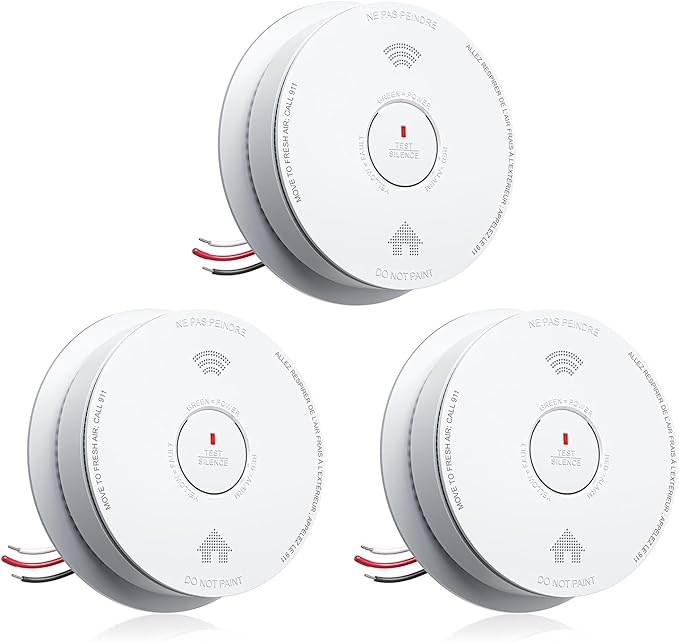 SITERWELL Hardwired Smoke Detector Carbon Monoxide Detector 10 Year Battery, Meets UL217-9th Standards, Interconnected Smoke and Carbon Monoxide Detector Combo with Bilingual Voice Alerts, 3 Pack