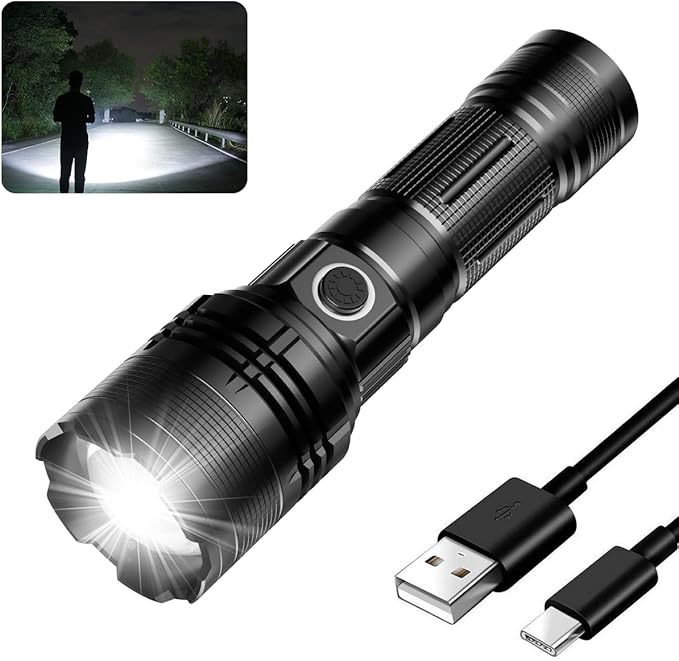 Rechargeable Flashlight, Tactical Flashlights 2000 High Lumens, USB C Bright Flashlights, Handheld LED Flashlight Rechargeable 5 Modes for Home,Camping, Police, etc
