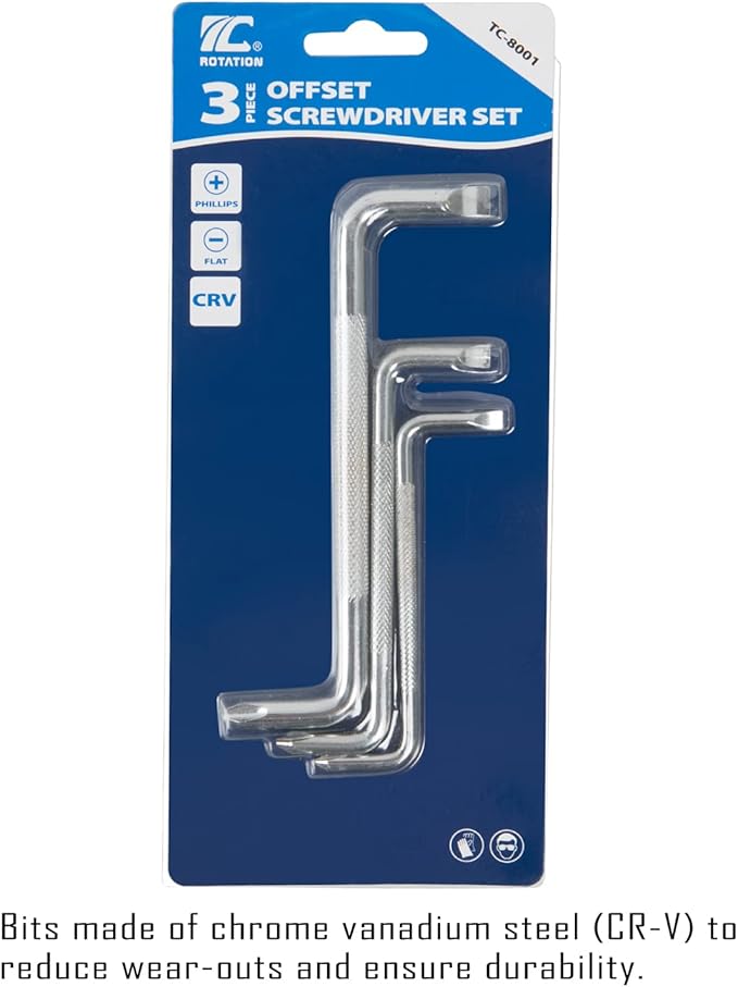 ROTATION 3pcs Offset Screwdriver Set, Head Screwdriver Set with Magnetic, Z-type Screw Drive with Philips and Flathead