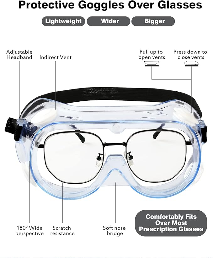 MELASA Safety Goggles ANSI Z87.1, Anti-Fog Protective Lab Goggles, Eye Protection Goggles