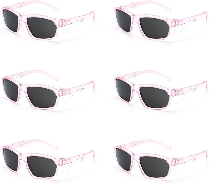 ProtectX Stylish Anti-Fog & Scratch-Resistant Safety Glasses With Readers, UV Protection Goggles, Anti-Impact Lightweight Glasses for Men＆Women Pink Tinted Smoke - 6 Pack