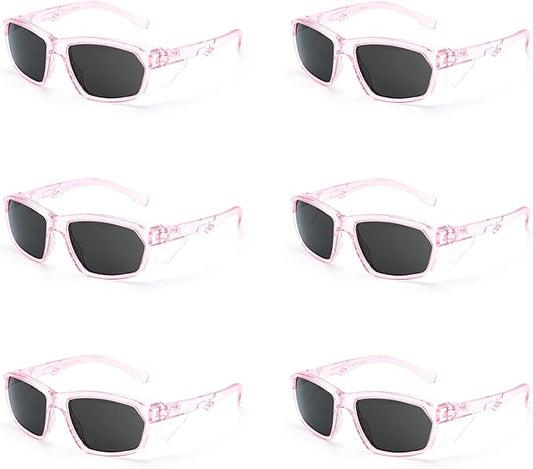 ProtectX Stylish Anti-Fog & Scratch-Resistant Safety Glasses With Readers, UV Protection Goggles, Anti-Impact Lightweight Glasses for Men＆Women Pink Tinted Smoke - 6 Pack