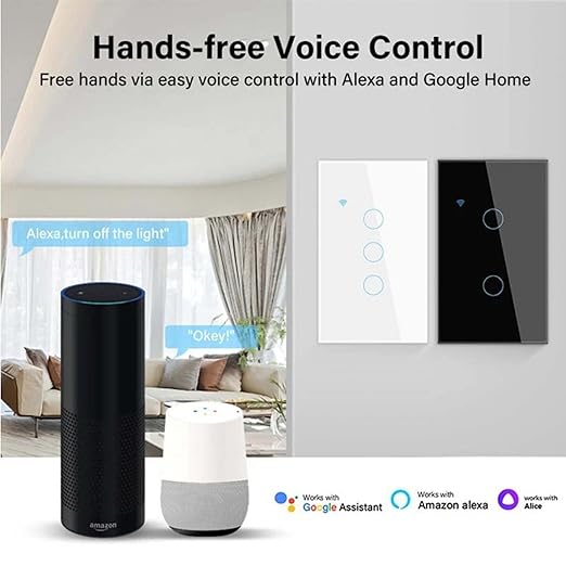 2.4GHz WiFi Smart Wall Touch Light Switch (Glass Panel, Alexa Multi-Control Compatible, Compatible with Multiple Platforms) (Wall Switch 3 Gang)