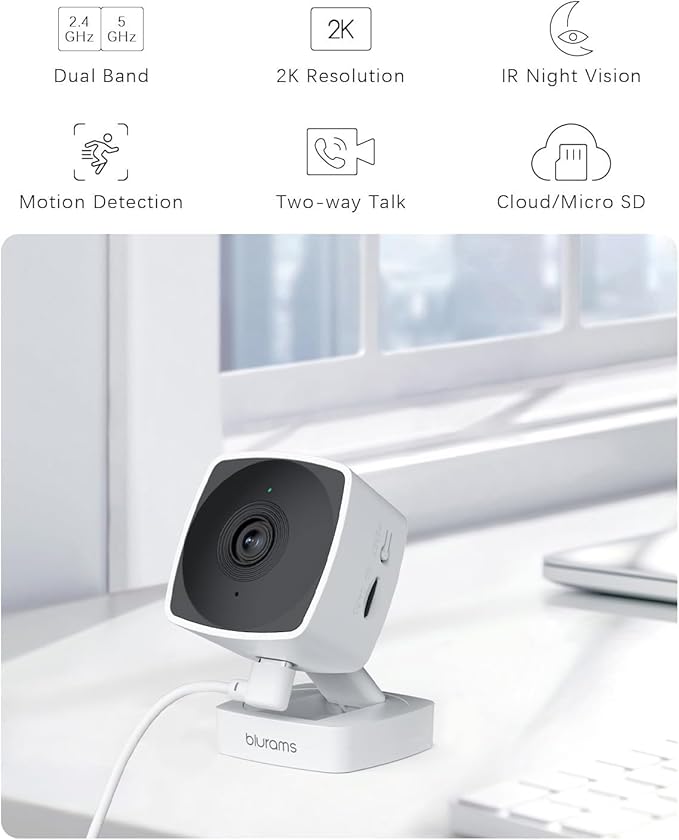 blurams 2.4G/5G Cameras for Home Security, 2K Pet Camera Indoor with Phone App, Foldable Security Camera w/Motion Detection, 2-Way Talk, IR Night Vision