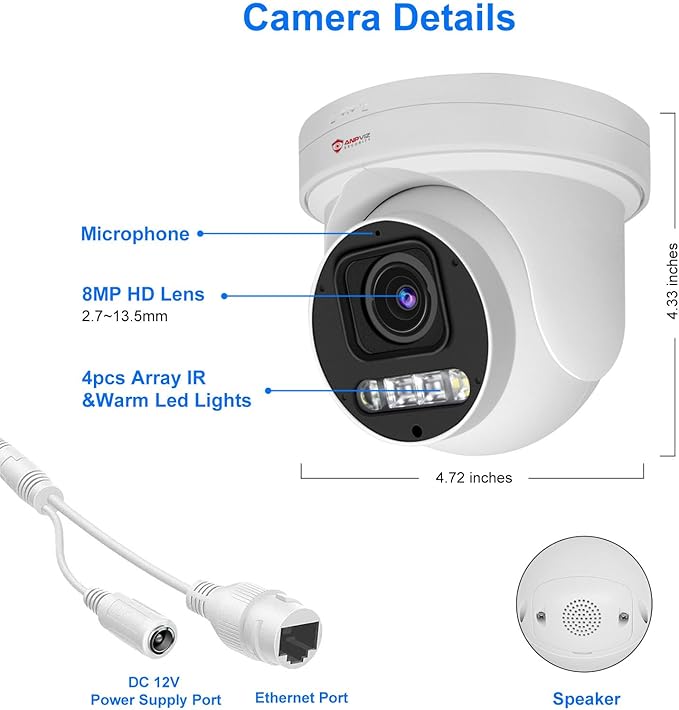 Anpviz 4K 8MP PoE PTZ Camera Outdoor, 5X Optical Zoom 2.7~13.5mm Lens, Pan 280° Tilt 90° IP Security Camera Human Vehicle Detection, Spotlight&Sound Alarm, 2 Way Talk, SD Card Slot, IP66 (U Series)