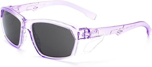 ProtectX Stylish Anti-Fog & Scratch-Resistant Safety Glasses With Readers, UV Protection Goggles, Anti-Impact Lightweight Glasses for Men＆Women Lilac Tinted Smoke