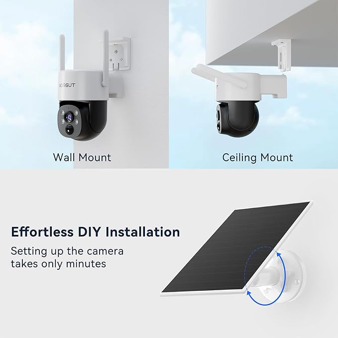 Solar Powered Security Camera System Outdoor with 10" Monitor, 2pcs 2K Wireless Cameras for Home Security, 360° Pan Tilt, True Color Night Vision, 2.4G/5G WiFi, 10CH NVR, 500GB HDD