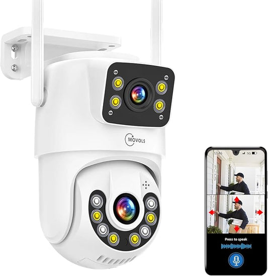8MP Dual Lens PTZ WiFi Security Cameras Outdoor,Wired Power for AI Home Security,Motion Detection, Human Tracking,Color Night Vision,Siren,IP66 Waterproof,2-Way Audio 2.4G WiFi, 24/7 Recording,SD Slot