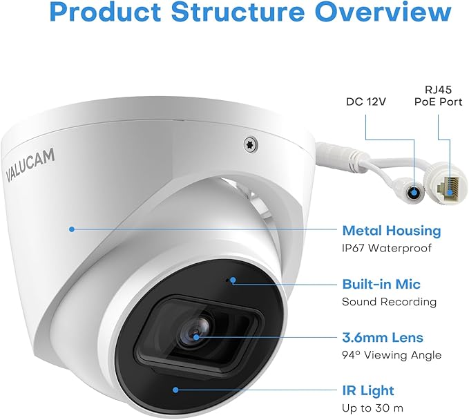 Outdoor 4MP IP PoE Turret Camera,DMSS &SmartPSS Lite, IVS Intrusion Tripwire, Built-in Mic/Audio, SD Card Slot, Smart Human/Vehicle Detection, 98ft Starlight NightVision, 2.8mm 114° Wide Angle, IP67