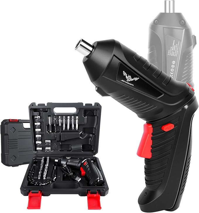 Power Screwdriver Cordless, JENABOM Screwdriver Bits Set Rechargeable, 3.6V Li-ion 3.5N·m Max Torque Electric Rotatable Drill Screwdriver for Home Improvement DIY Project, 47 Pcs