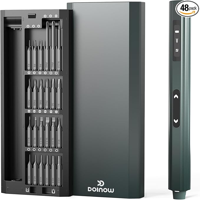 Mini Electric Screwdriver with Display, Precision Electric Screwdriver with 5 Torque Settings, 48pcs S2 Magnetic Bits, LED Light,Electric Screwdriver Cordless for Electronics Phone Camera Laptop Watch