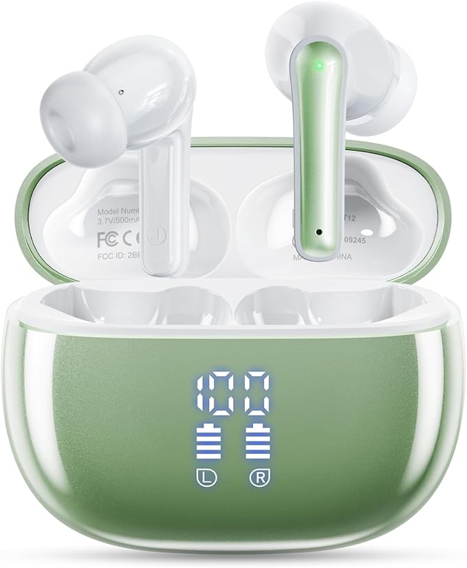 Wireless Earbuds, Bluetooth Ear Buds Headphones with LED Charging Case, 40 Hours Playtime, IP7, Lightweight in-Ear Earphones for iPhone Android Sports Workout