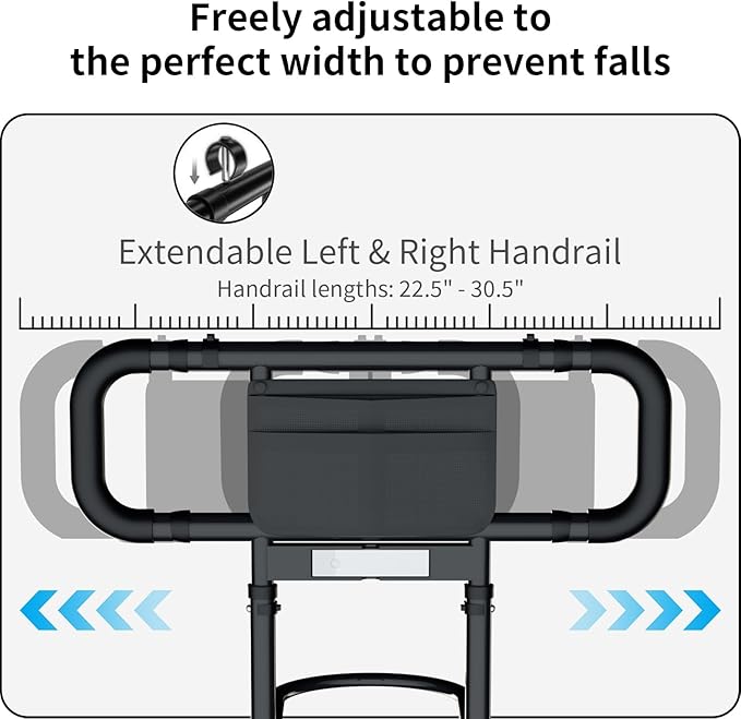 Bed Rails for Elderly Adults Safety: Elderly Assistance Products with Adjustable Double Grips, Storage Pocket, Motion Sensor Light, Items for Elderly Bed Rail, Can Withstand 300lb(Black)