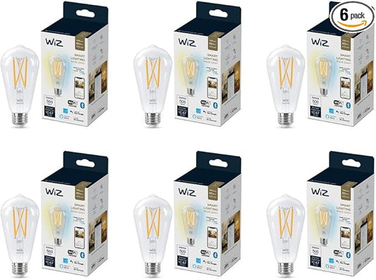 WiZ Clear 60W ST19 Tunable White Filament LED Smart Bulb - Pack of 6 - E26- Indoor - Connects to Your Existing Wi-Fi - Control with Voice or App + Activate with Motion - Matter Compatible