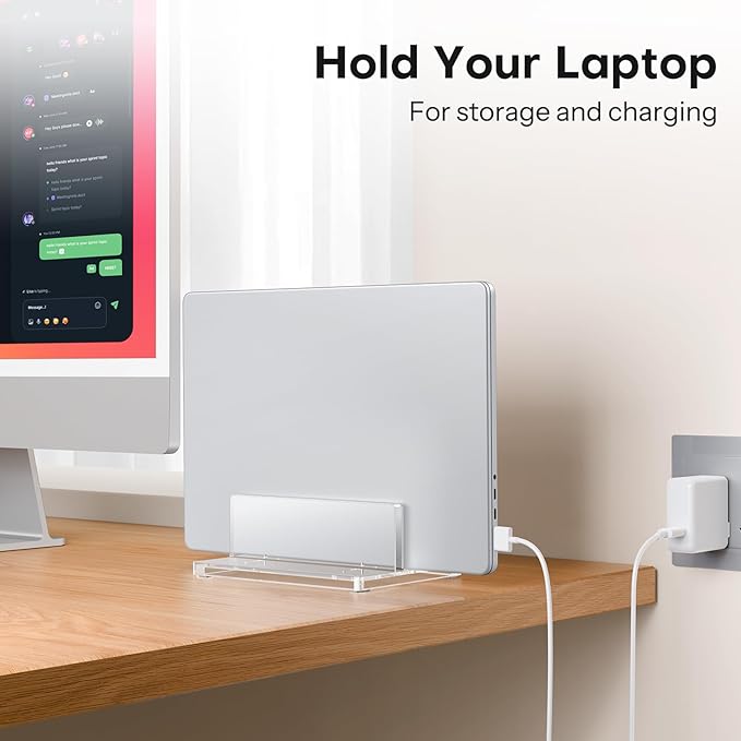 OMOTON Vertical Laptop Stand for Desk, Acrylic Laptop Holder Desktop Clear Adjustable Dock for MacBook Pro Air, HP, All Gaming Laptops up to 17” (Clear, Single Slot)