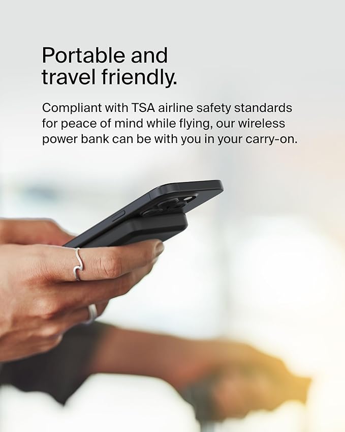 Belkin Portable Charger, Wireless Power Bank 15W 5000mAh w/ Qi2, MagSafe Charger + Built-in Pop-up Kickstand - Compatible w/iPhone 16, 15, 14, Plus, Pro, Max, Google Pixel 10, etc. - Black