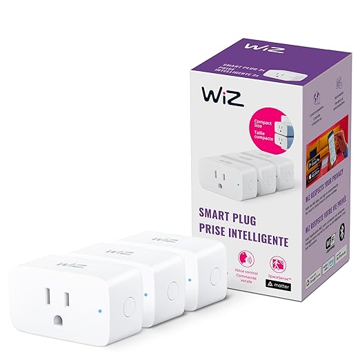WiZ Smart Wi-Fi Plug - Pack of 3, Smart Outlet Connects to 2.4 GHz Wi-Fi, Voice / App Control, Works with Google Home, Amazon Alexa, and Apple HomeKit, Matter Compatible