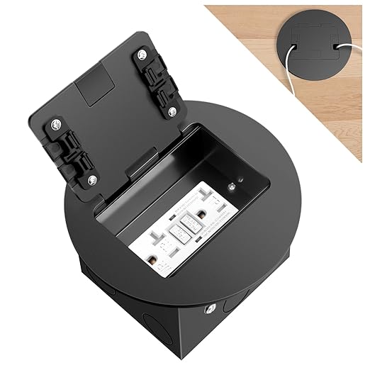 Vagueior Recessed Floor Electrical Outlet Kit, Circular Hidden Duplex GFCI Outlet 20 Amp,Tamper-Resistant Receptacle Outlet，Waterproof Electrical Outlet Covcer Box, UL Certified,Black（1 Pack
