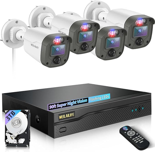 【90-Day Storage】 Outdoor Wired Security Camera System, Home Video Surveillance Systems, CCTV Cameras for Home, DVR Camera System