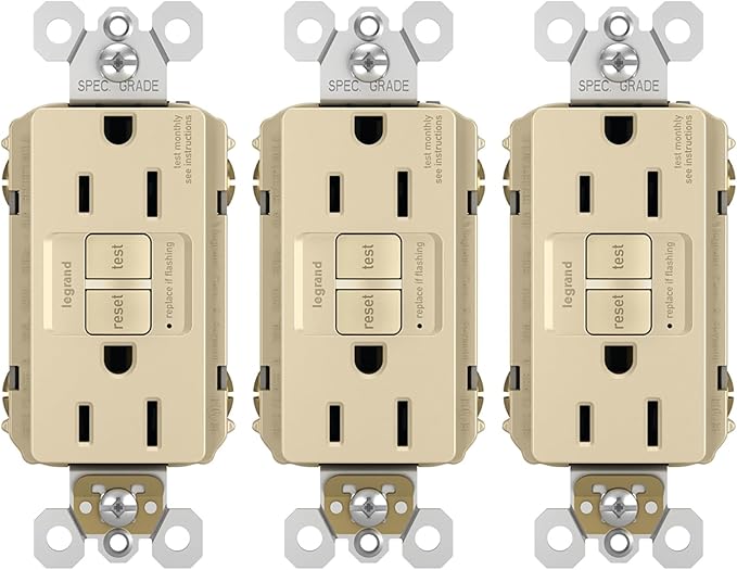 Legrand radiant 1597I3PKCC4 15 Amp GFCI Self Test Decorator Duplex Outlet, Ivory (3 Pack)