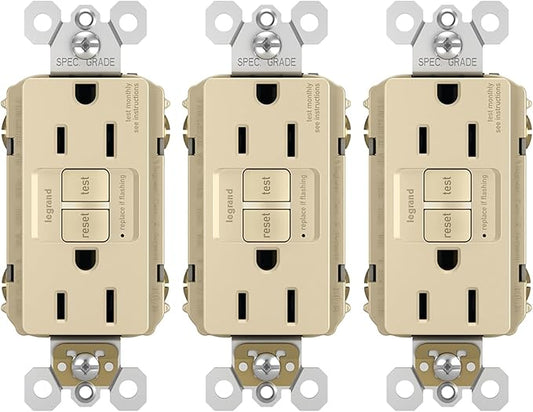 Legrand radiant 1597I3PKCC4 15 Amp GFCI Self Test Decorator Duplex Outlet, Ivory (3 Pack)