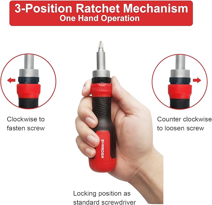SHARDEN Ratchet Screwdriver 13-in-1 Ratcheting Screwdriver Set Multi Screwdriver Tool All in One with Torx Security, Flat Head, Phillips, Hex, Square and 1/4 Nut Driver