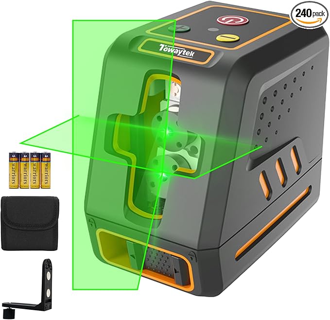 Self-Leveling Cross Line Laser Level 100ft/30 meters Range,10-level Brightness adjustable,green beam Carrying Pouch Included,Level for Picture Hanging, DIY, Construction and Indoor Projects