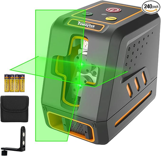 Self-Leveling Cross Line Laser Level 100ft/30 meters Range,10-level Brightness adjustable,green beam Carrying Pouch Included,Level for Picture Hanging, DIY, Construction and Indoor Projects