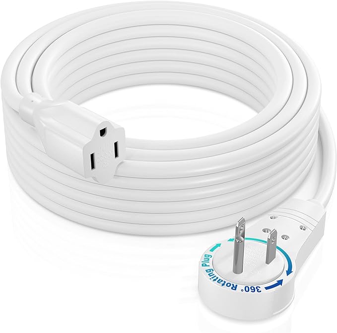 Maximm Extension Cord 35 Foot White Flat Plug, 360° Rotating Power Cord Single Outlet, Indoor 16 Gauge 3 Prong Grounded Wire UL Certified (35Ft White)