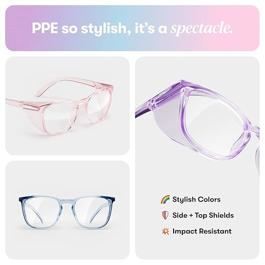 Stoggles Square Z87.2 Certified Polycarbonate Small Fit Safety Glasses, Scratch & Shatter-Proof, Blue-Light & UV Blocking Lens, Top & Side Shields, Anti-Fog Dip Coated, Protective & Stylish Eyewear