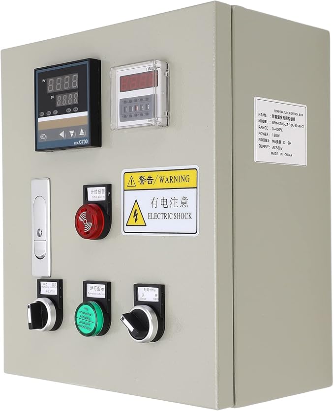 PID Temperature Controller Kit Voltage AC 100~240V with SSR 40DA Solid State Relay,K Type Thermocouple Sensor and Black Heat Sink,3 Phase 15KW High Accuracy Digital Display Smart Temp Control Box 380V