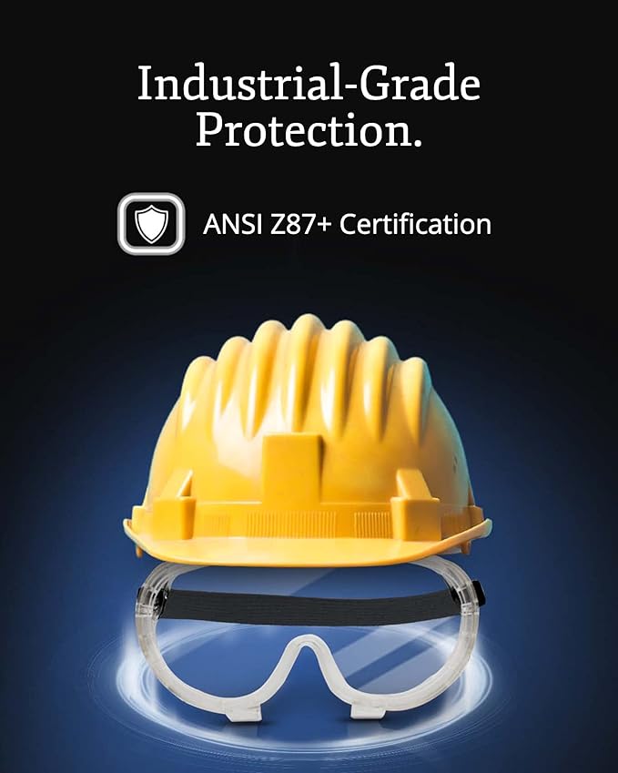 Aqulius ANSI Certified Goggles Bulk - 50 Pack, Direct Vent, Comfort Fit - Impact & Splash Resistant Protective Eyewear - Anti Fog Eye Protection Goggles for Construction & Work Safety