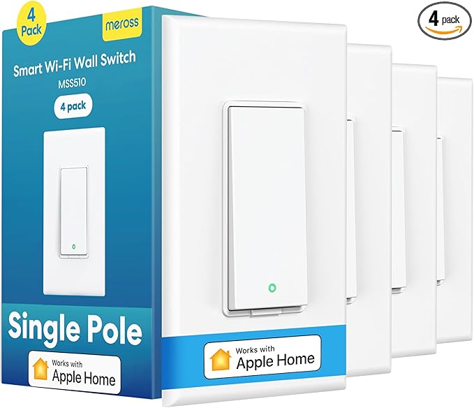 meross Smart Light Switch 4 Pack Supports Apple HomeKit, Siri, Alexa, Google Assistant & SmartThings, Single Pole Light Switch, Neutral Wire Required, Remote Control Schedule, 2.4GHz Wi-Fi