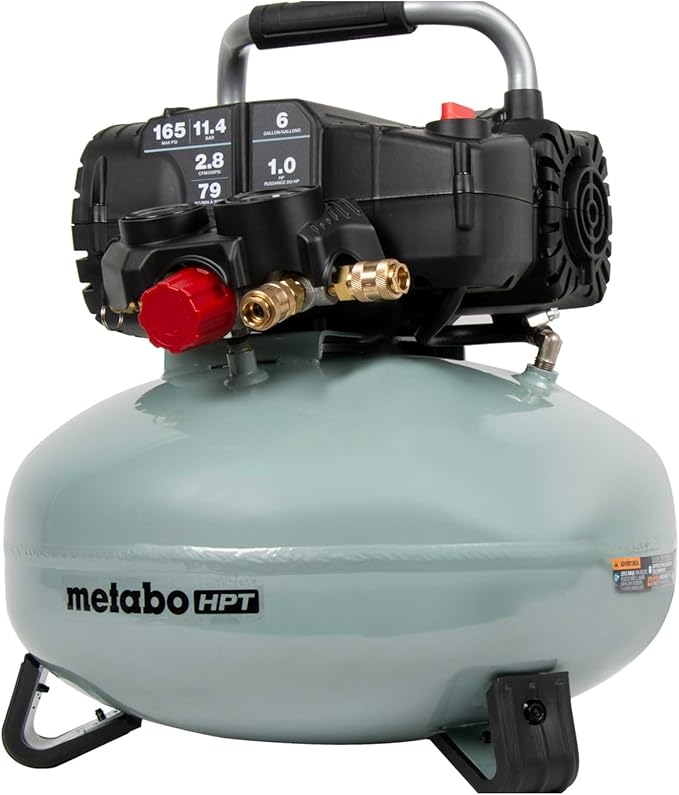 Metabo HPT Pancake Air Compressor, 6-Gallon 165PSI, Portable Air Compressor with 1.0 HP Oil-Free High Efficiency Motor, Lihghtweight, Quick Couplers for Fast Tool Changes, EC711S