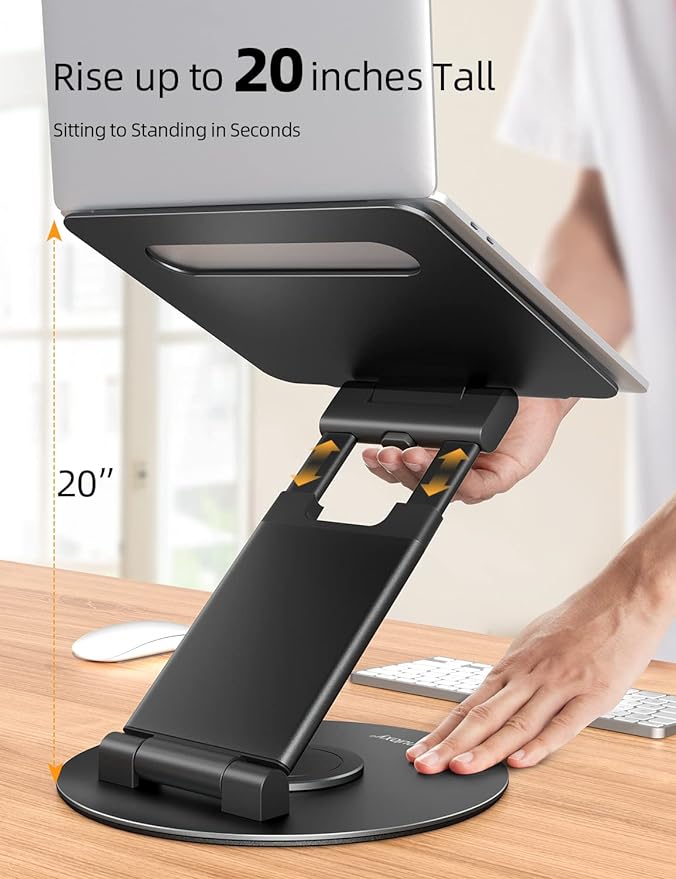 Nulaxy Telescopic 360 Rotating Laptop Stand for Desk Adjustable Height Swivel Pull Out Design Ergonomic Laptop Riser Fits All 10-17" Laptops Computer MacBook, Black