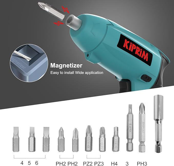 Small 4V Electric Screwdriver,Kiprim ES3 Cordless Screwdriver Tool with Rechargeable Battery,LED Front Light & Power Display Light for Home DIY Blue