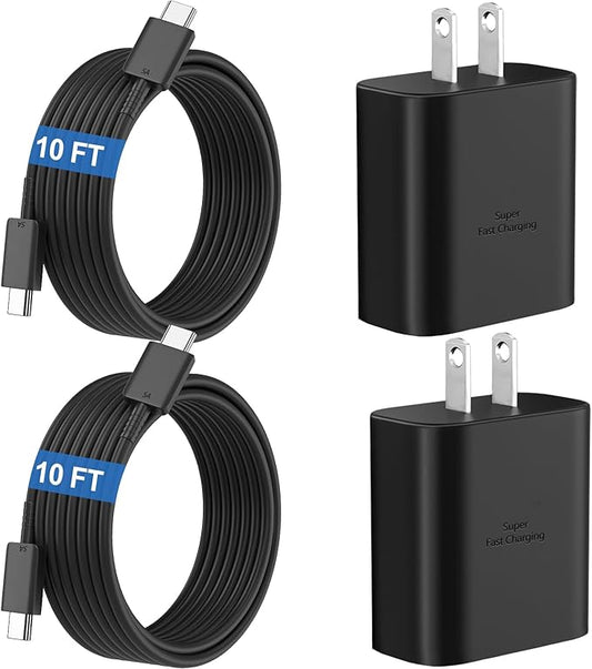45W Super Fast Charger USB C Android Phone Charger Type C Charger Fast Charging Block with 10FT C Charger Cord for Samsung Galaxy S25/S25 Ultra/S25+/S24 Ultra/S24/S24+/S23/S22/S21/S20/Note20/Note 10
