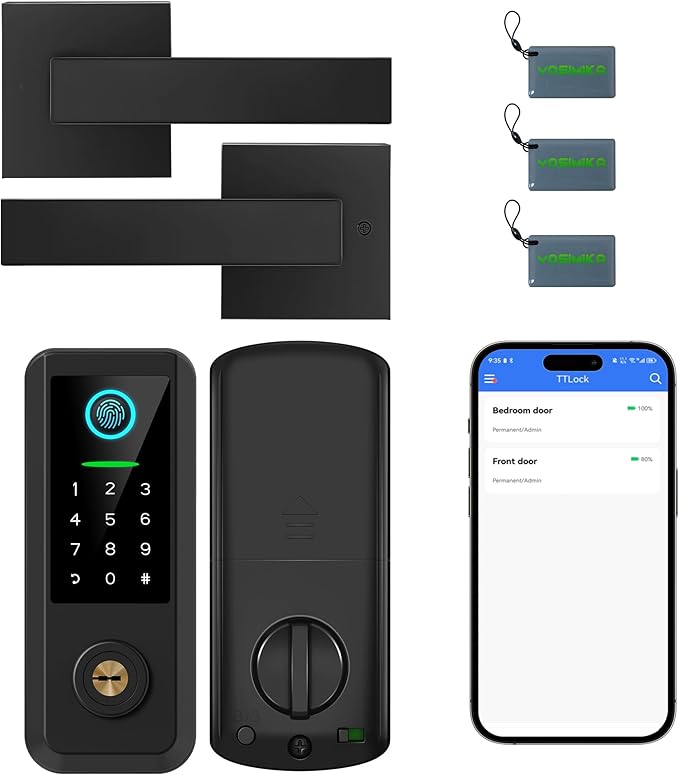 Keyless Entry Door Lock with Handle Set,Smart Front Door Lock with Keypad Set,Keyless Entry Digital Deadbolt,Smart Deadbolt with Auto Lock,App Control, Matte Black
