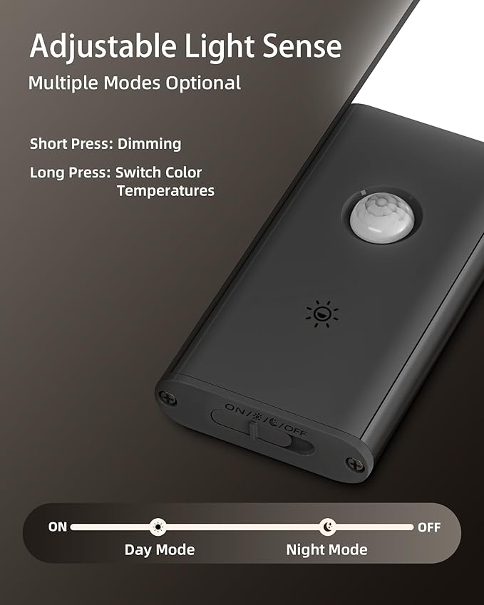 EZVALO Under Cabinet Lighting, Motion Sensor Lights with 2 Detachable Batteries, 76 LED Dimmable Closet Lights, 3 Color Temps, Under Counter Lights for Kitchen, Wardrobe